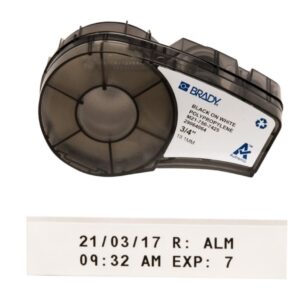 Brady Labels M21-750-7425 19.05×6.4mm Black on White Polypropylene Roll of 6.4m