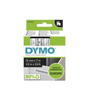 Dymo D1 Standard Labelling Tape 12mm x 7m – Black on White​
