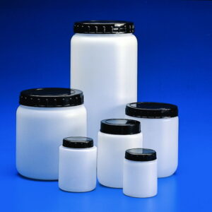 Kartell Cylindrical Jars 250 mL HDPE White with Black Screw Cap (Pack of 10)