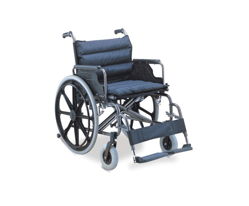 Wheelchair Steel/Nylon Extra Wide Up To 125Kg Detach Arm & Footrest