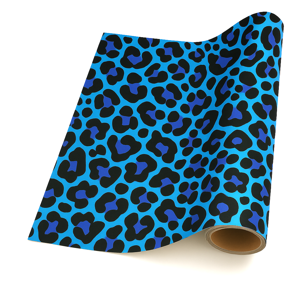 Leopard Print Blues & Black (50m x 50cm Roll)