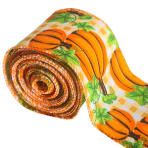 Halloween Ribbon with wired edge – Pumpkin Orange Checks