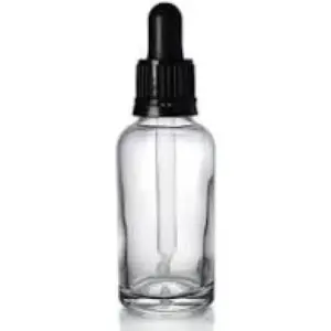 Dropper Bottles, Clear, Black Pipette Lids