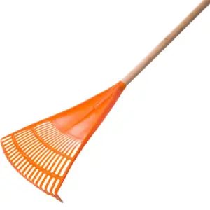 Plastic Orange Leaf Rake Wooden Handle