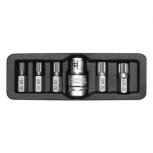Spline Bit Socket Set – Chrome Vanadium – 1/2″ Connector – Standard Length – 6 Piece – YT-0414