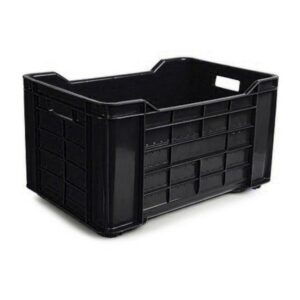 Stack Crate – Agri Lug – Plastic Box – Solid Base and Sides – 53 x 35.5 x 29 cm – Recycled Material – Black – PI-401-Solid-black