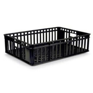 Freezer Stacking Crate – Plastic Box – Vented Base and Sides – 63.5 x 45.5 x 17 cm – Recycled Material – Black – PI-735-black