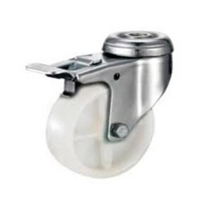 Castor Wheels – Nylon – Bolt Hole Swivel – Brake – White – 75mm – TOOC474