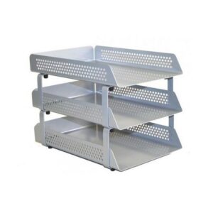 Triple Letter Tray – Round Perforated Steel Range – Metal – 35 x 25 x 27.5 cm – Silver – 803SI