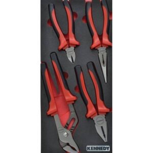 KennedyPro Comfort Grip Pliers Tool Set – 4 Pieces – with 1/3 Width Foam Tool Control Inlay for Tool Roller Cabinets