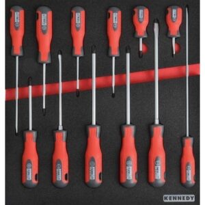 KennedyPro Screwdriver Set – 12 Pieces – with 2/3 Width Foam Tool Control Inlay for Tool Roller Cabinets