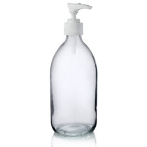 Glass Bottle Clear with White lotion pump  – 500ml